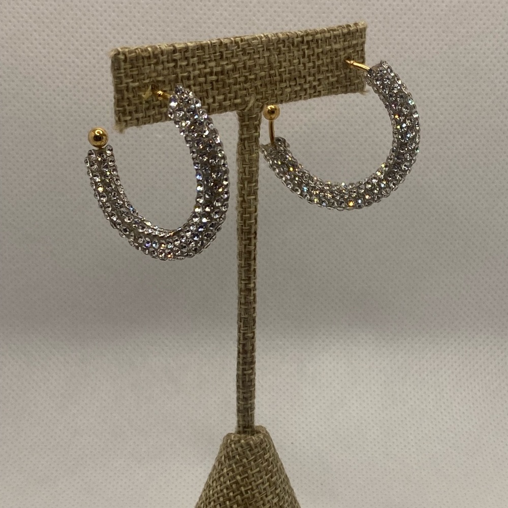 ⭐ 3/$18 ⭐ White Diamond CZ Rhinestone Gold Hoop Earrings ~ NEW